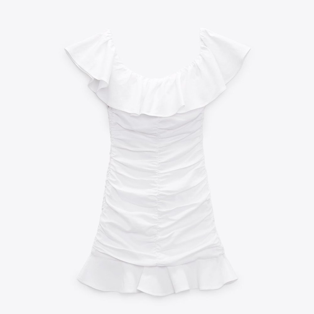 ZARA WHITE LINEN BLEND DRAPED DRESS WITH RUFFLES - Picture 5 of 10